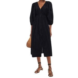 *ARCHIVE* Mara Hoffman Balloon Sleeve Black Jacquard Front Zip Midi Dress size 4
